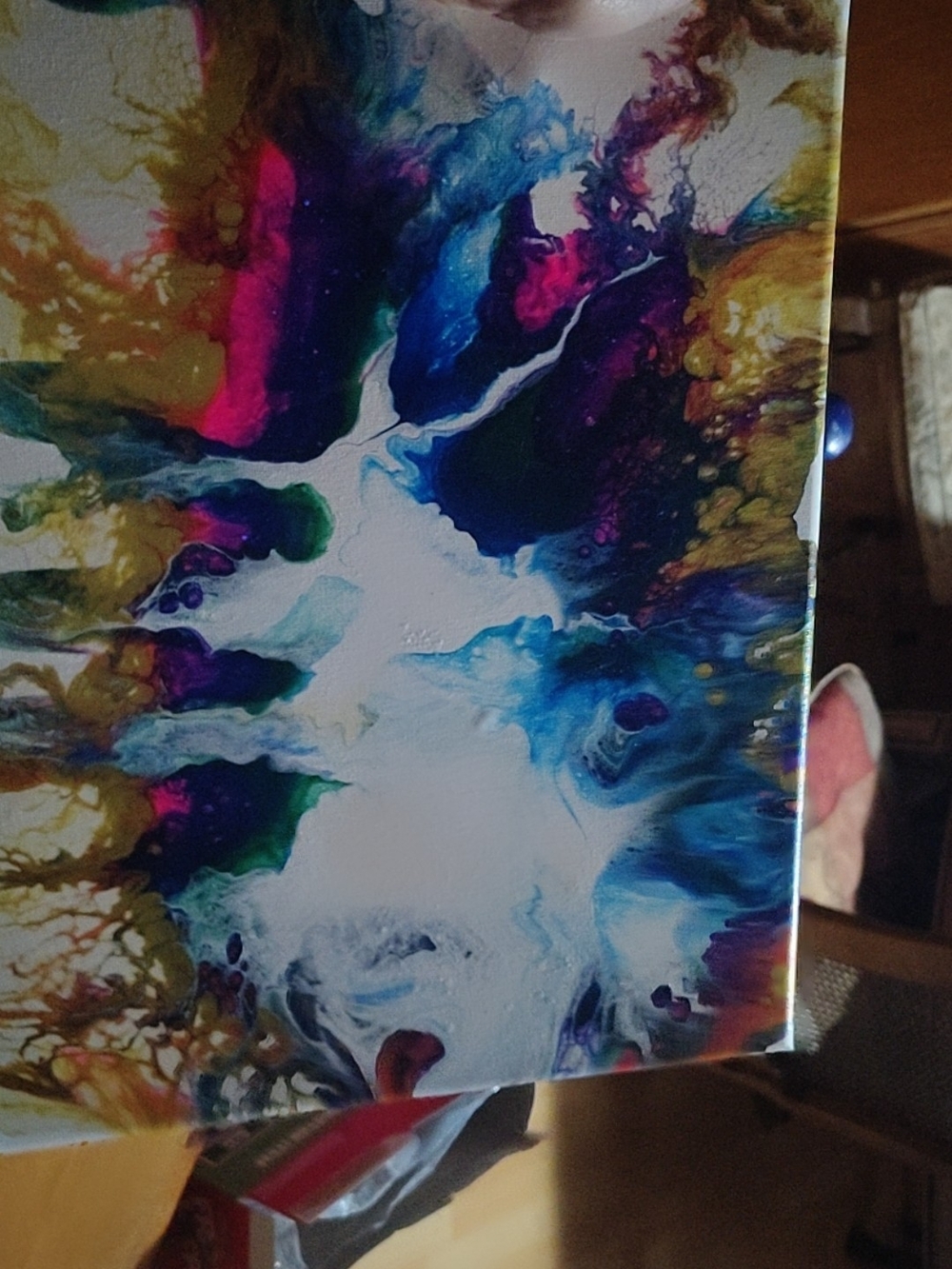 Vibrant Multicolor Abstract Fluid Canvas Wall Art - Blue, Purple, Gold Accents